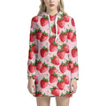 Strawberry Fruit Pattern Print Pullover Hoodie Dress
