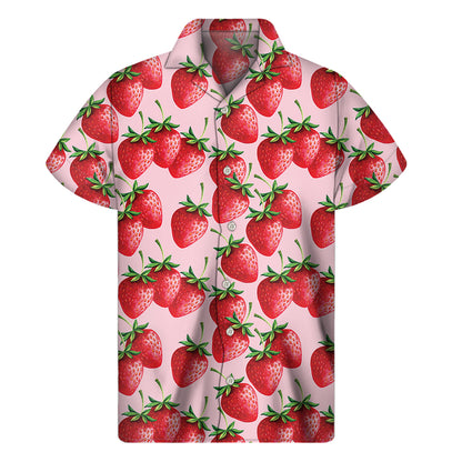 Strawberry Fruit Pattern Print Men's Short Sleeve Shirt