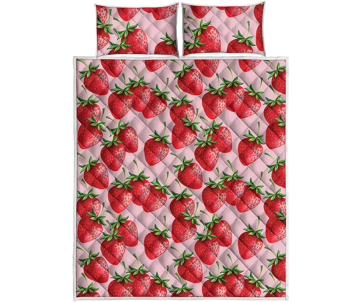 Strawberry Fruit Pattern Print Quilt Bed Set