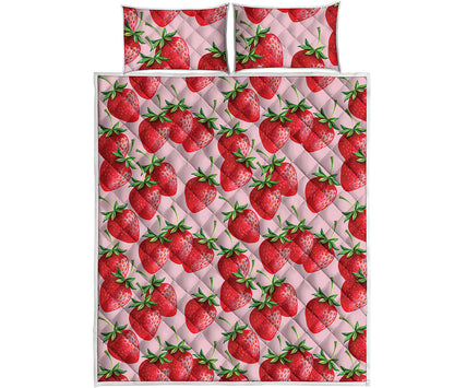 Strawberry Fruit Pattern Print Quilt Bed Set