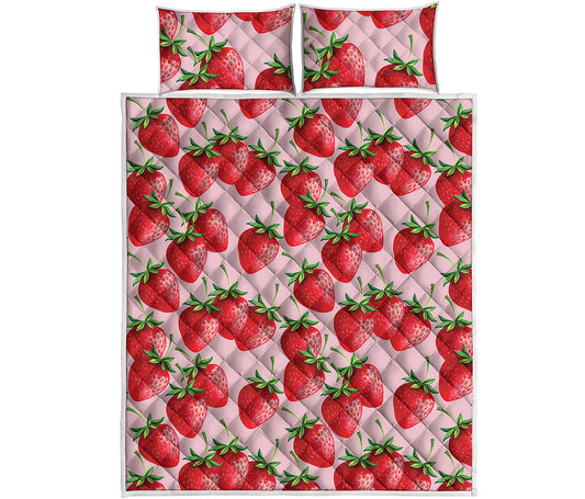 Strawberry Fruit Pattern Print Quilt Bed Set