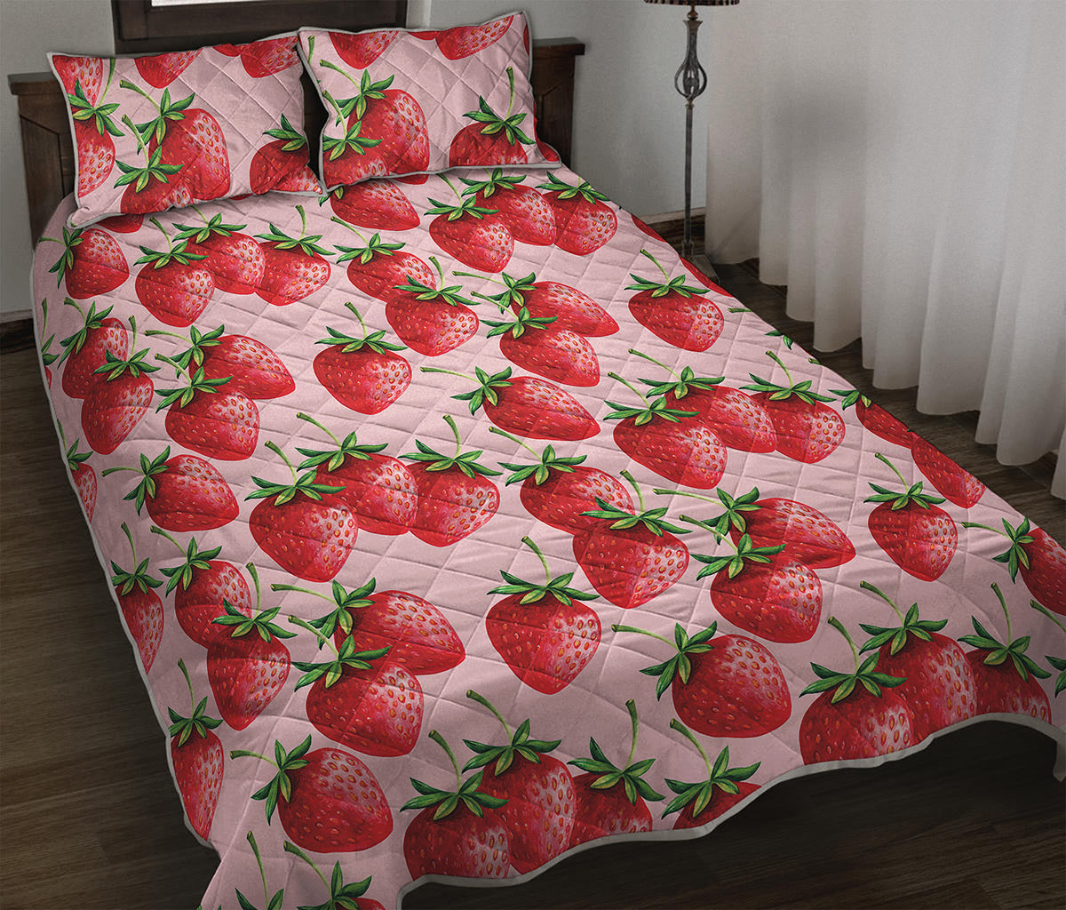 Strawberry Fruit Pattern Print Quilt Bed Set