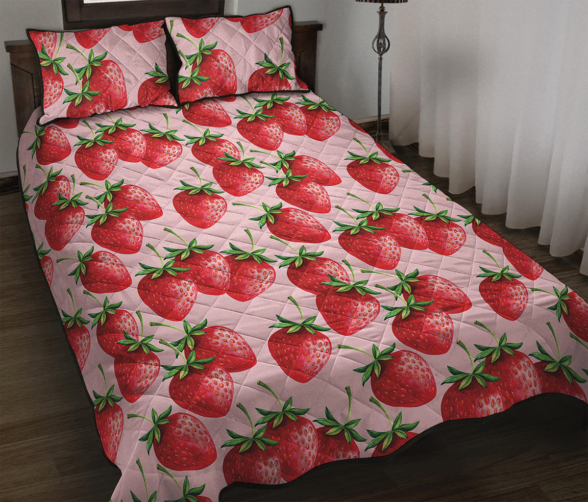 Strawberry Fruit Pattern Print Quilt Bed Set