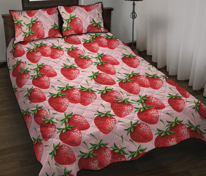 Strawberry Fruit Pattern Print Quilt Bed Set