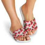 Strawberry Fruit Pattern Print White Slide Sandals