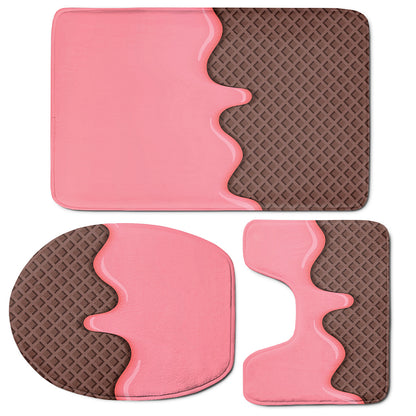 Strawberry Ice Cream Melted Print 3 Piece Bath Mat Set