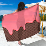 Strawberry Ice Cream Melted Print Beach Sarong Wrap