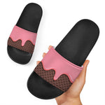 Strawberry Ice Cream Melted Print Black Slide Sandals