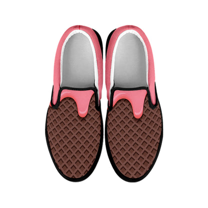 Strawberry Ice Cream Melted Print Black Slip On Shoes