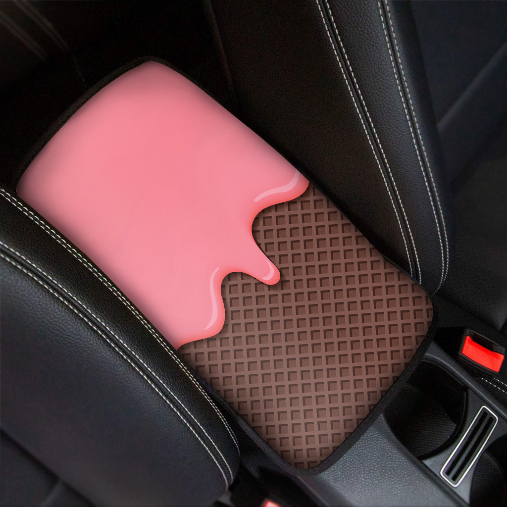Strawberry Ice Cream Melted Print Car Center Console Cover