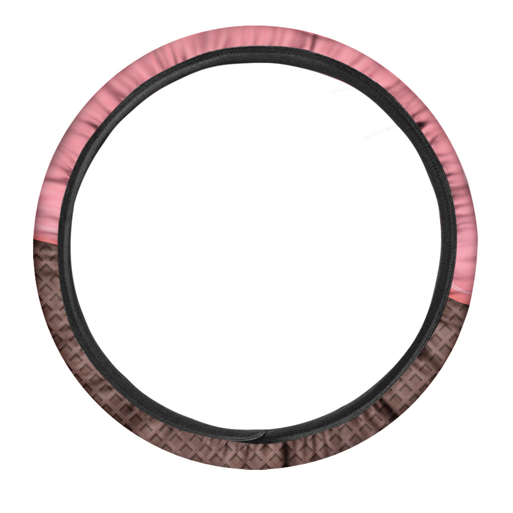 Strawberry Ice Cream Melted Print Car Steering Wheel Cover