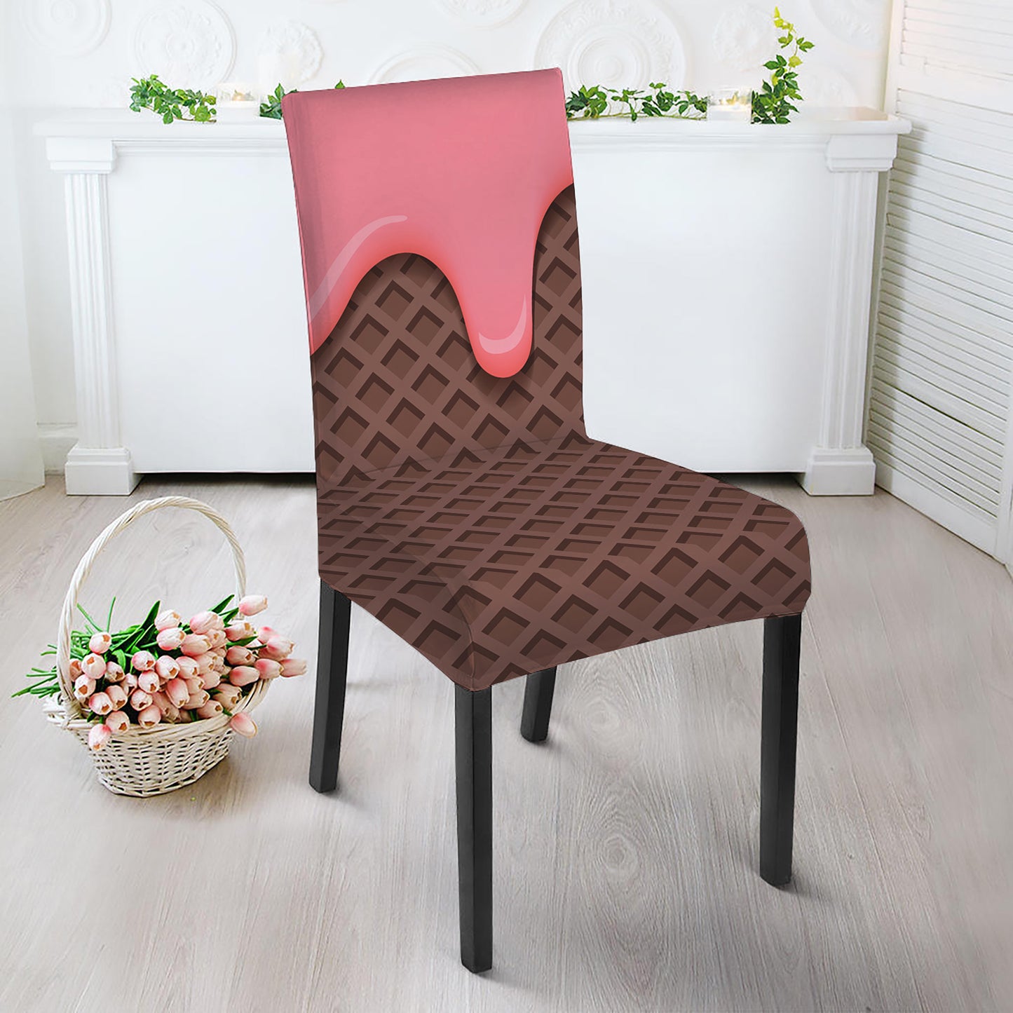 Strawberry Ice Cream Melted Print Dining Chair Slipcover