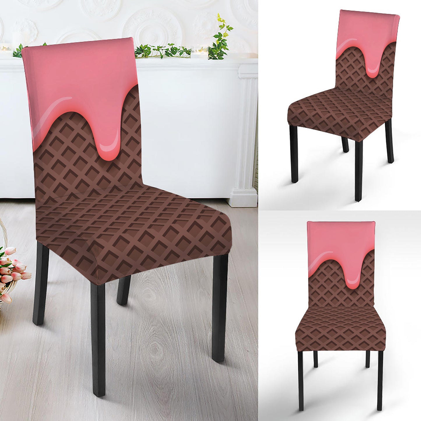 Strawberry Ice Cream Melted Print Dining Chair Slipcover