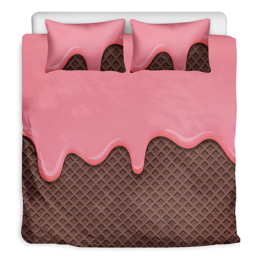 Strawberry Ice Cream Melted Print Duvet Cover Bedding Set