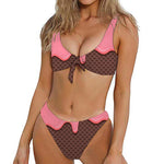 Strawberry Ice Cream Melted Print Front Bow Tie Bikini
