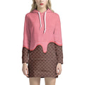 Strawberry Ice Cream Melted Print Pullover Hoodie Dress