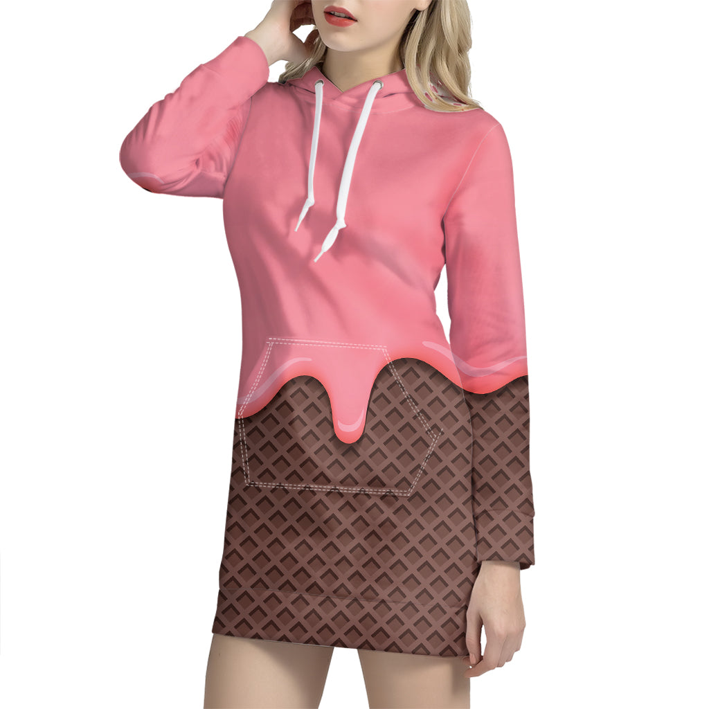 Strawberry Ice Cream Melted Print Hoodie Dress