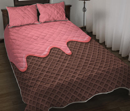 Strawberry Ice Cream Melted Print Quilt Bed Set