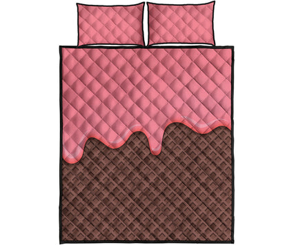 Strawberry Ice Cream Melted Print Quilt Bed Set