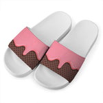 Strawberry Ice Cream Melted Print White Slide Sandals