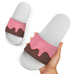 Strawberry Ice Cream Melted Print White Slide Sandals