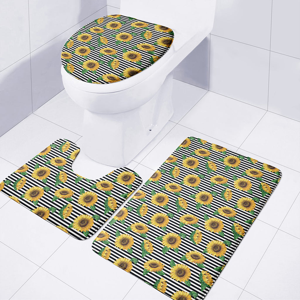 Stripe Sunflower Pattern Print 3 Piece Bath Mat Set