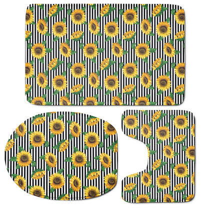 Stripe Sunflower Pattern Print 3 Piece Bath Mat Set