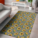 Stripe Sunflower Pattern Print Area Rug