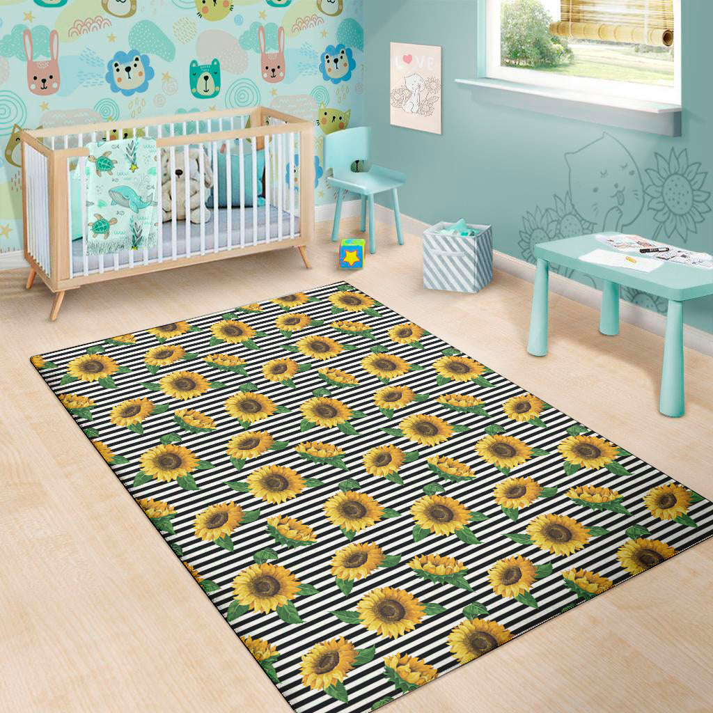Stripe Sunflower Pattern Print Area Rug