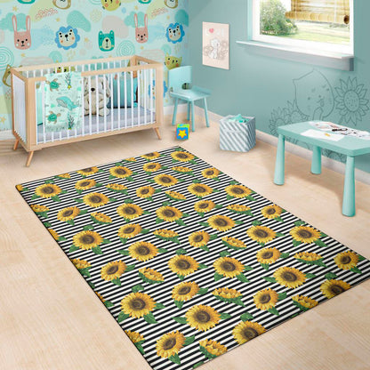 Stripe Sunflower Pattern Print Area Rug