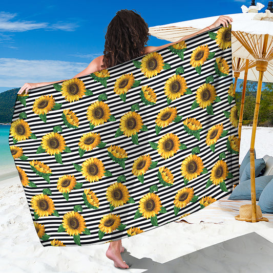 Stripe Sunflower Pattern Print Beach Sarong Wrap