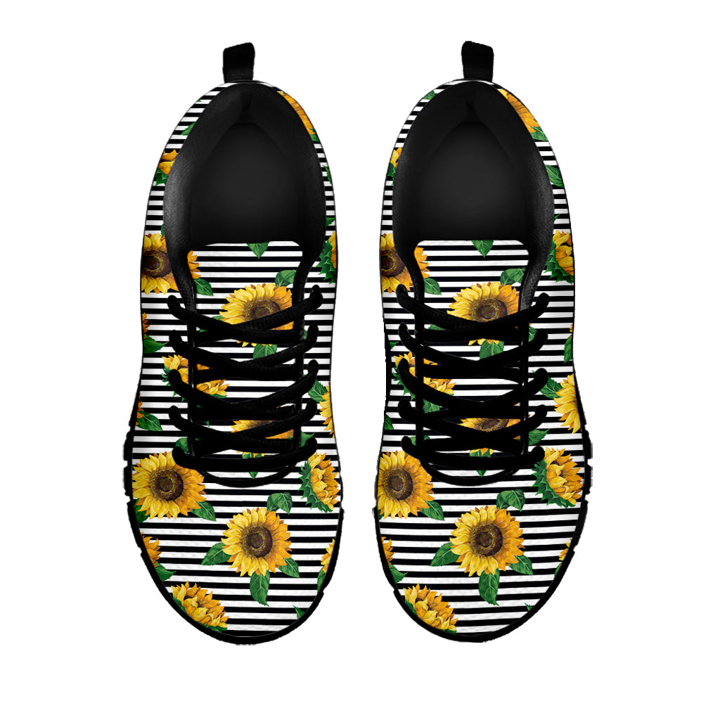 Stripe Sunflower Pattern Print Black Sneakers