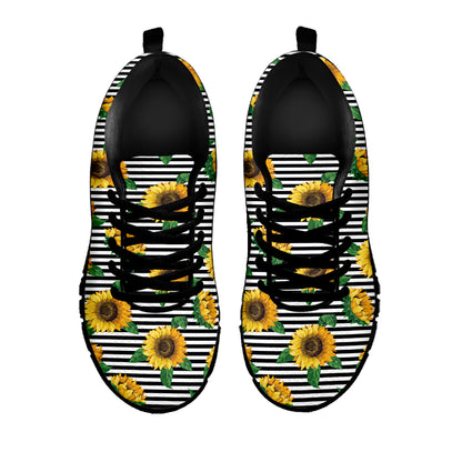 Stripe Sunflower Pattern Print Black Sneakers