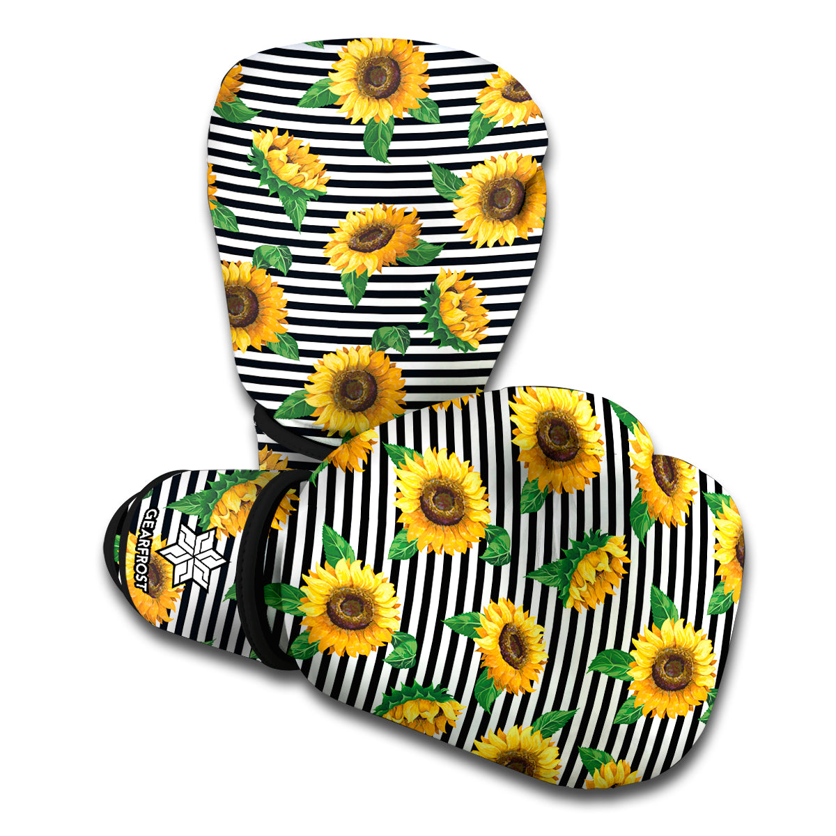Stripe Sunflower Pattern Print Boxing Gloves
