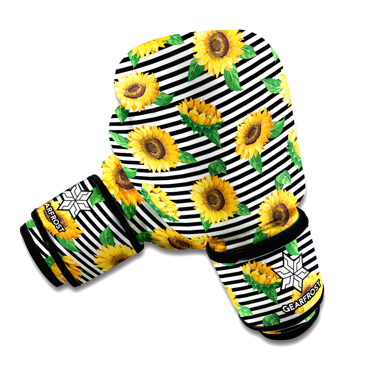 Stripe Sunflower Pattern Print Boxing Gloves