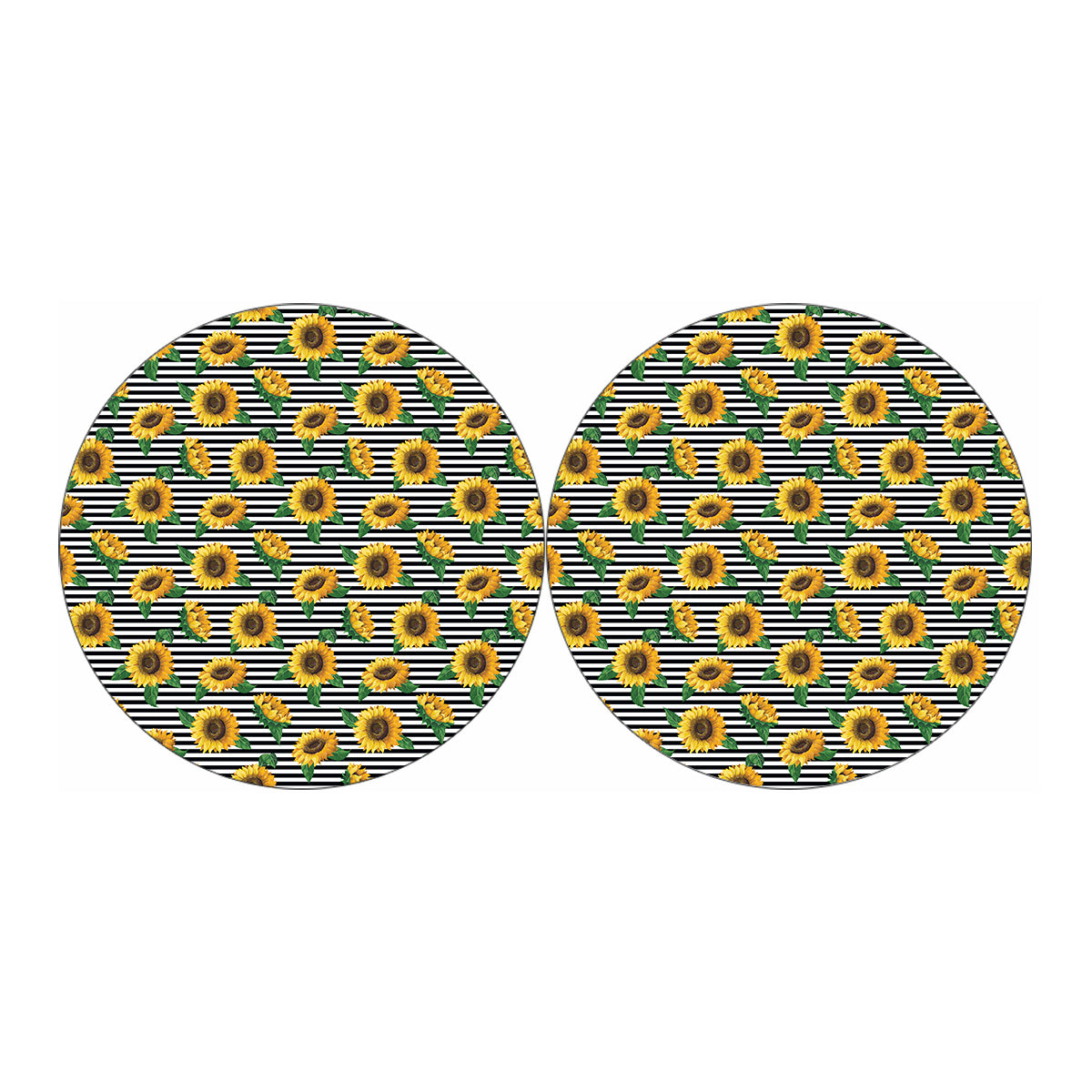 Stripe Sunflower Pattern Print Car Coasters