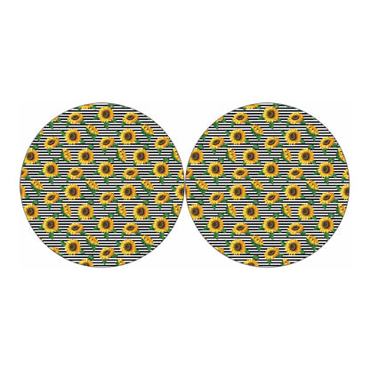 Stripe Sunflower Pattern Print Car Coasters