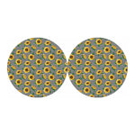Stripe Sunflower Pattern Print Car Coasters