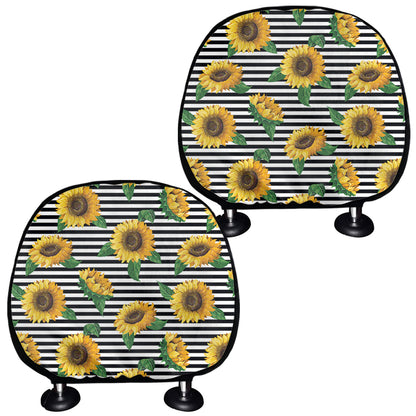 Stripe Sunflower Pattern Print Car Headrest Covers