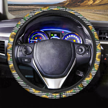 Stripe Sunflower Pattern Print Car Steering Wheel Cover