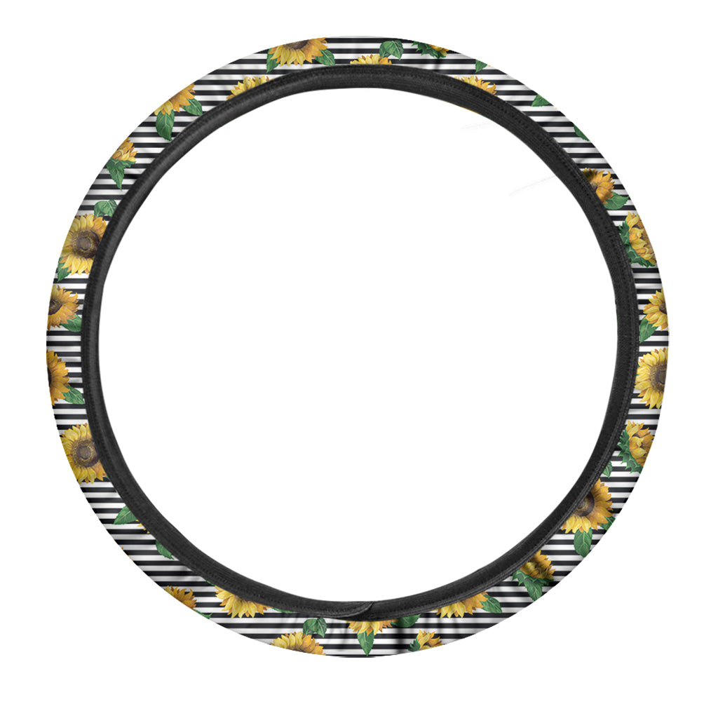 Stripe Sunflower Pattern Print Car Steering Wheel Cover