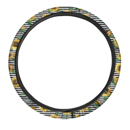 Stripe Sunflower Pattern Print Car Steering Wheel Cover