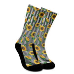 Stripe Sunflower Pattern Print Crew Socks