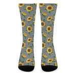 Stripe Sunflower Pattern Print Crew Socks