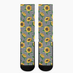 Stripe Sunflower Pattern Print Crew Socks