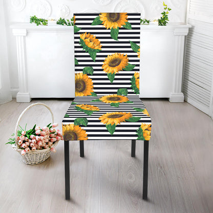Stripe Sunflower Pattern Print Dining Chair Slipcover