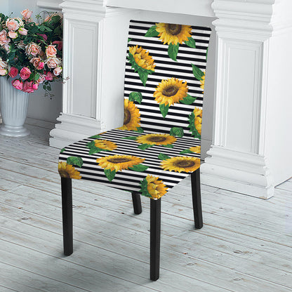 Stripe Sunflower Pattern Print Dining Chair Slipcover