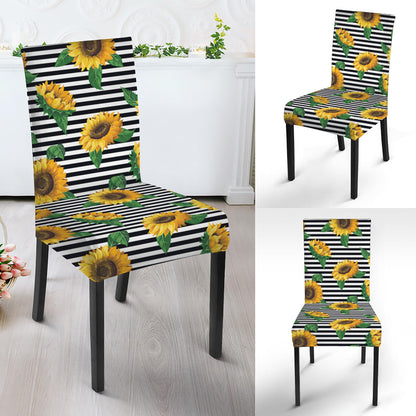 Stripe Sunflower Pattern Print Dining Chair Slipcover