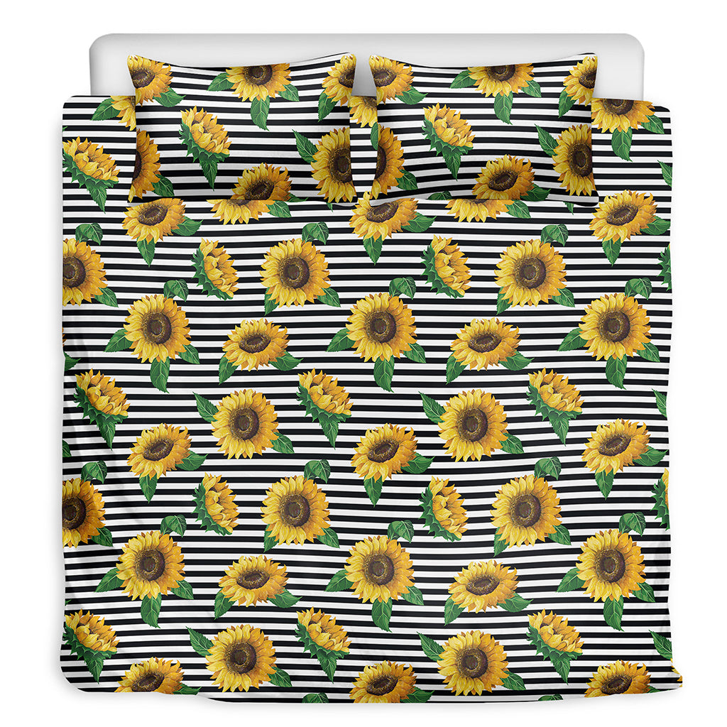 Stripe Sunflower Pattern Print Duvet Cover Bedding Set