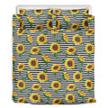 Stripe Sunflower Pattern Print Duvet Cover Bedding Set
